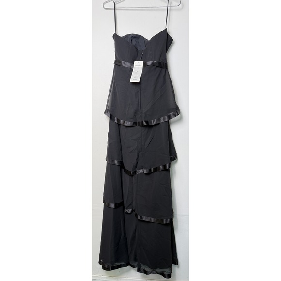 Christina Wu House of Wu Black Tiered Strapless Evening Gown Satin Trim 8 - Picture 6 of 7